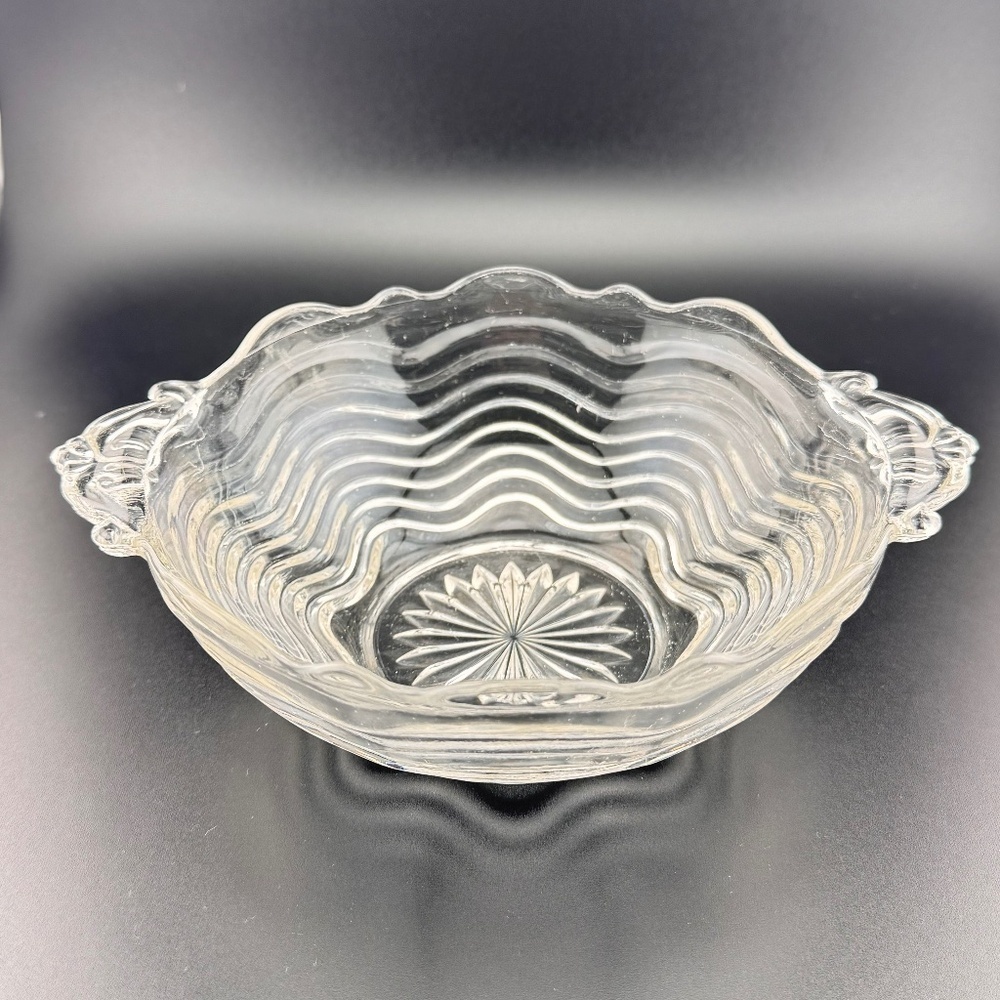 17 Clear by Anchor Hocking Handled Glass Bowl Vintage Weddings Retro 1960s